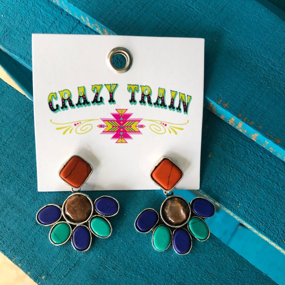 Crazy Train half blossom stoned earrings